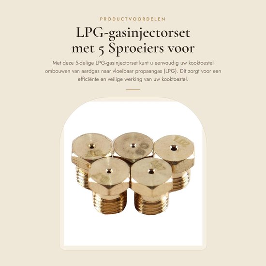 Solidchoice- Gasinjectorset 5-delig - Ombouwset Aardgas naar LPG - G20/G25 Compatibel - Kooktoestellen - Efficiënte Oplossing