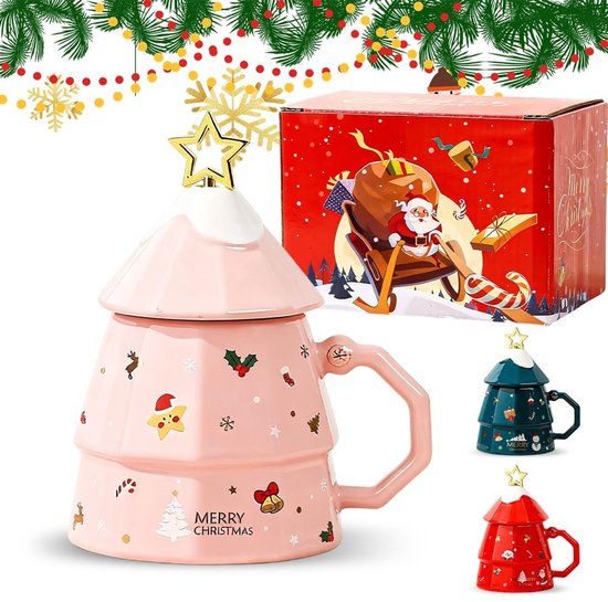 Solidchoice - Keramisch Kerstmok Set met Deksel en Roerstaaf