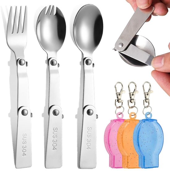Solidchoice- Opvouwbare Vork en Lepel Set 3-delig - Draagbaar Bestek - Roestvrij Staal - Outdoor Camping - Picknick - Eenvoudige Opslag - Bestekset