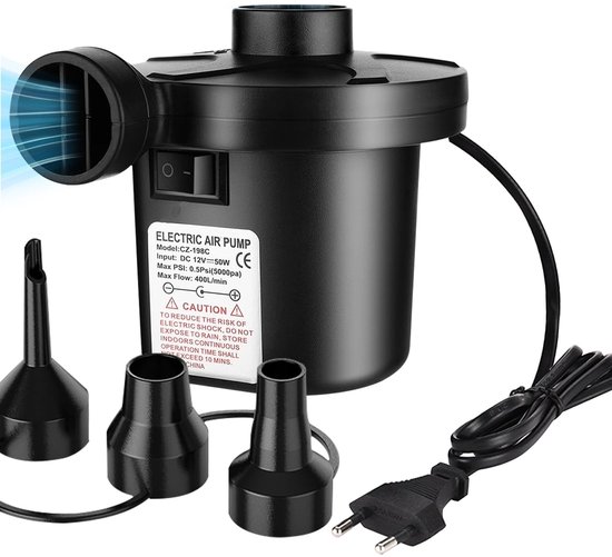 SolidKeus - Elektrische Luchtpomp met 3 Nozzles voor Zwembaden en Kussens