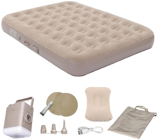 Solvix Luchtbed – Luchtbed 2 Persoons – Luchtbed met Ingebouwde Pomp – Zelfopblazend Luchtmatras voor Kamperen en Logeren – Inclusief LED Lamp