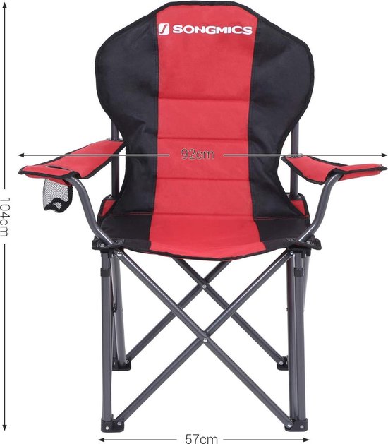 SONGMICS Campingstoel, inklapbaar, klapstoel, comfortabele met schuim beklede zitting, met flessenhouder, hoog belastbaar, max. belastbaarheid 250 kg, outdoor stoel, rood GCB06BK van Songmics