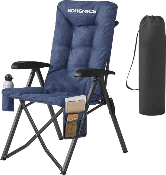SONGMICS - Campingstoel - Klapstoel - Met Verstelbare Rugleuning - 6 cm Dikke Bekleding - Draagtas