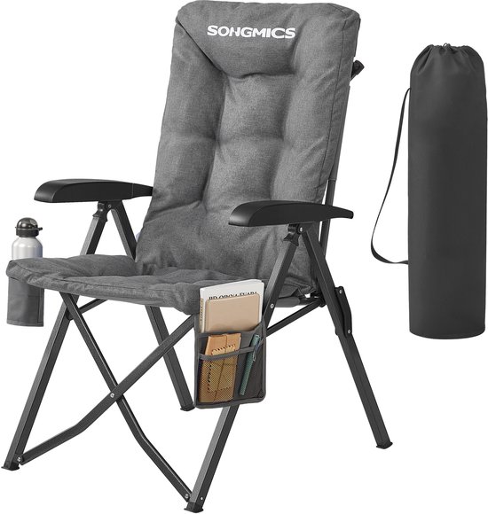 SONGMICS - Campingstoel - Klapstoel - Met Verstelbare Rugleuning - 6 cm Dikke Vulling - Draagtas