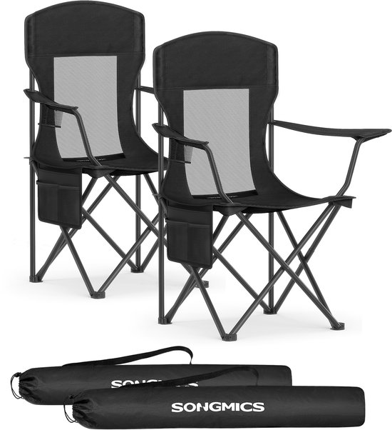 SONGMICS - Campingstoel - Klapstoel - Set van 2 - Rugleuning - Verstelbare - Bekerhouder