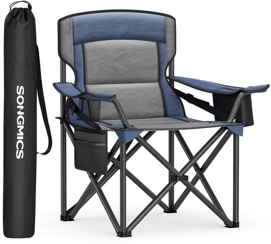 SONGMICS - Campingstoel - Opvouwbare Campingstoel - Met Bekerhouder - Gewatteerd - Hoge Rugleuning - Draagvermogen 205 kg