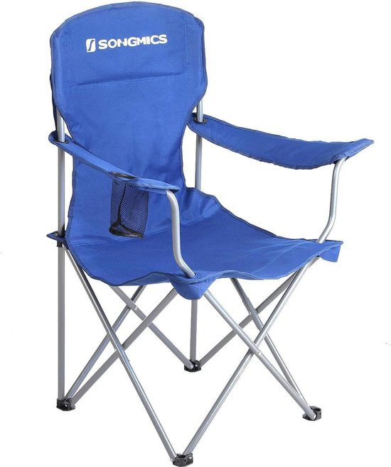 SONGMICS Campingstoel, set van 2, inklapbaar, comfortabel, klapstoel met robuust frame, belastbaar tot 150 kg, met flessenhouder, outdoor stoel, blauw GCB08BU, XL van Merkloos