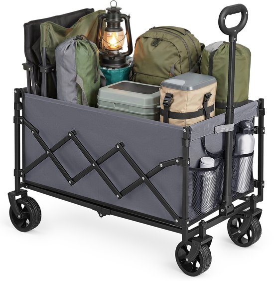 SONGMICS GFW150GD01 - Opvouwbare Bolderkar - Met Trekstang en 4 Versterkte Wielen - Draagvermogen 120 kg - Voor Outdoor en Tuin
