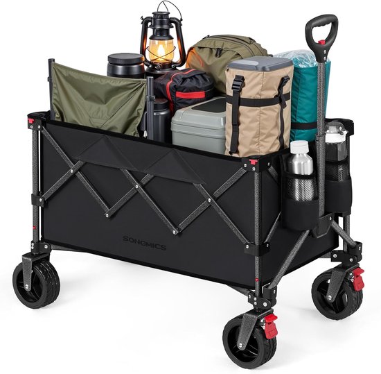 SONGMICS opvouwbare handkar, handkar, 150 L, laadvermogen tot 150 kg, tuinkar, campingkar met handvat, 4 afneembare wielen, ruimtebesparend, outdoor, tuin, inktzwart GFW115B01 van Merkloos