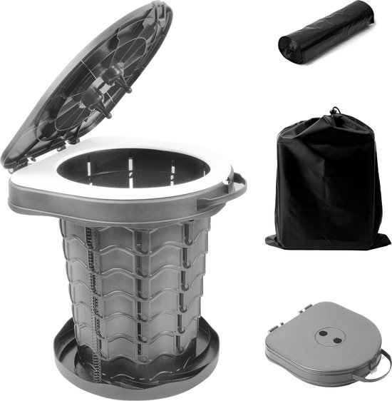 Soontrans - Draagbaar Toilet - Camping Toilet met Deksel - Toiletemmer Rond - Campingtoilet Ideaal voor Kamperen, Festivals & Outdoor - Grijs van Merkloos