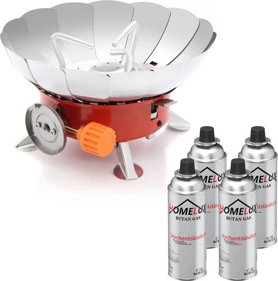 Soroh® - Draagbaar gasfornuis voor camping - opvouwbaar -draagbaar - camping - gasfornuis - mini-gasfornuis - 2800 W - winddicht - buiten - gemakkelijk te hanteren - barbecue - Inclusief 4 Gasflessen van Soroh