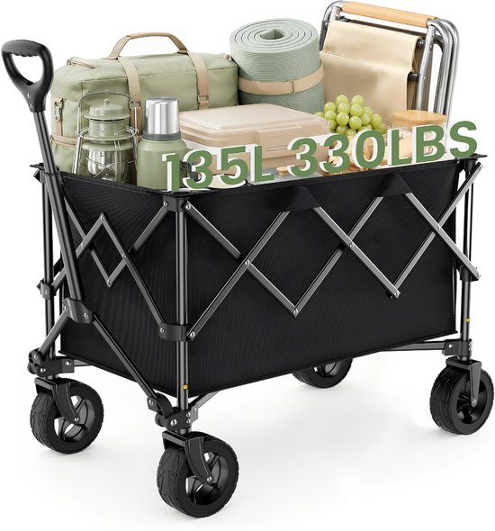 SP® Bolderkar - Opvouwbare Handkar - Festival Trolley Multifunctionele Kar - Zwart - 90cm x 60cm x 50cm van sp