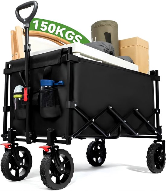 SP® Bolderkar - Vouwhandkar Met Remmen - 150 kg Laadcapaciteit Uiterst Vouwbare Handkar - Zwart - 75cm x 48cm x 62cm van sp