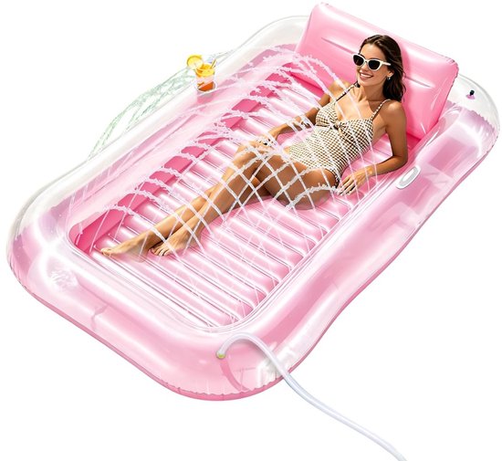 SP® Tanningbed - Opblaasbaar Zonnebad - Opblaasbaar Luchtbed met Kussen - Roze - 200cm x 124cm x 5cm