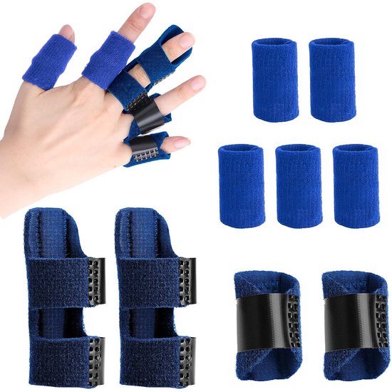 Spalk voor de pink, ondersteunende stabilisator, beschermer - verstelbare fixatieorthese voor de pink ter bescherming van de duim- en vingergewrichten - blauw van Merkloos