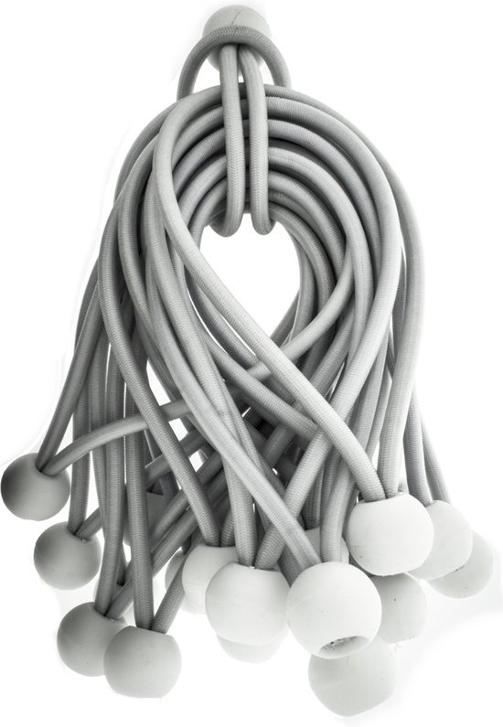 Spanelastiek 18cm met bal / 25 stuks - Spanband voor Bootzeil/Zeil/Spandoeken/Schaduwdoek/Aanhangwagen/Tent - 18 cm - wit - tentspanner van Gekko Tools