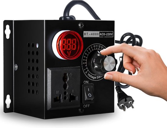 Spannings- en Toerentalregelaar 230V - 4000W Max - Traploos Regelbaar - Ventilator, Motor, Dimmer - Metalen Behuizing - EU-Stekker