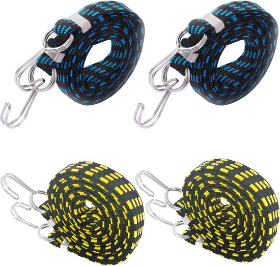 Spanriem, bagagespanner (2 m lengte, 200 kg trekkracht) met dubbele haken aan beide uiteinden, spanrubber voor bagage, vastzetten van lading auto, motorfiets, fiets, camping, sjorband, 4 stuks van Ohuhu