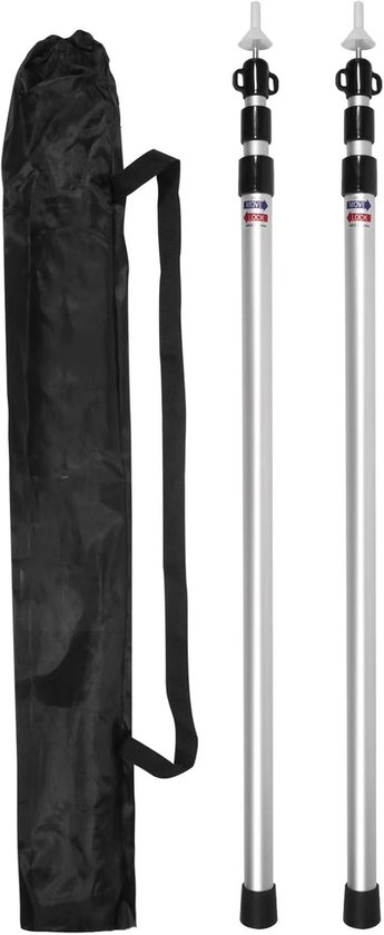 Spanstok Luifel - Tentstokken - Telescopisch - 3-Delig - 90-230 cm - Zilver - 2 Stuks van Merkloos