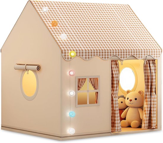 Speelhuisje voor Kinderen 2-in-1 met Mat - Indoor Tent voor Kinderkamer, Speeltent, Creatief Spelen, Grijs Design