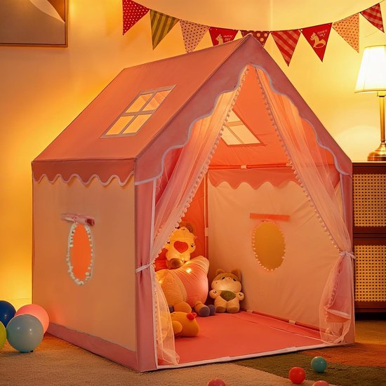 Speelhuisje voor Kinderen - Roze Prinsessen Tent voor Binnen, 120 x 100 x 130 cm, Snel Op te Setten en Draagbaar, Perfect voor Meisjes en Creatief Spelen van Merkloos