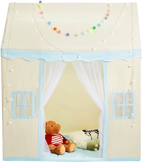 Speeltent voor Kinderen van 1-5 Jaar, met mat en Lamp, Ramen, voor Binnen en Buiten, Jongens en meisjes, Beige Speelhuiskasteel van Tiny Land
