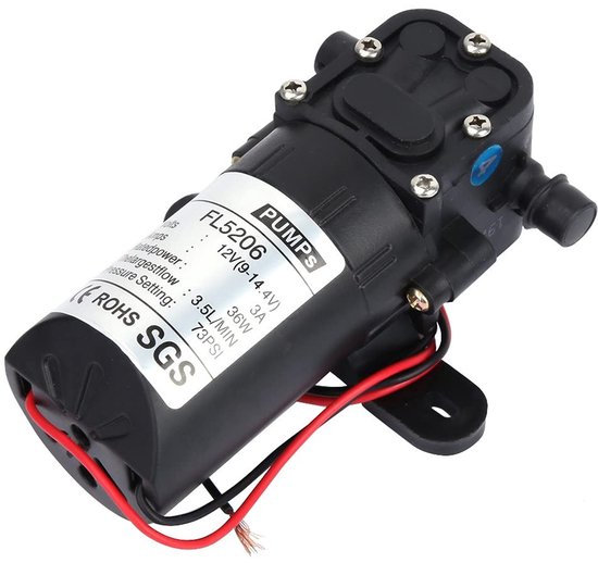 SPHProducts - Algemene diafragmapomp - Waterdrukpomp 3,5L/min - Corrosiebestendig - Zwart - Elektrische pomp - Ideaal voor watertransport - Model FL-5206 van Merkloos