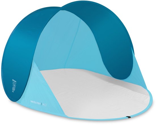 Spokey ALTUS - Zelfvouwende strandtent - Windtent - UV bescherming - Blauw / Turquoise - 195 x 100 x 85 cm van Merkloos