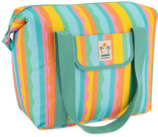 Spokey SAN REMO - Koeltas 28L - Isolatietas - Strandtas - Streepmotief - Rits - Pocket met klittenbandsluiting - Aluminium voering - 52x20x40 cm