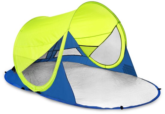 Spokey STRATUS Pop-Up Strandscherm - Strandtent - UV40 filter - Blauw / Geel - 190x120x90 cm van Merkloos