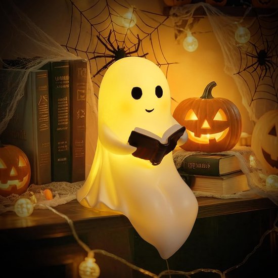 Spook leeslamp - Verlicht Spook bureaulamp - LED-leeslamp - Lichtgevend beeldje - Harsbeeldje - Halloween-decoratie voor kantoor, slaapkamer, studentenkamer,Klein