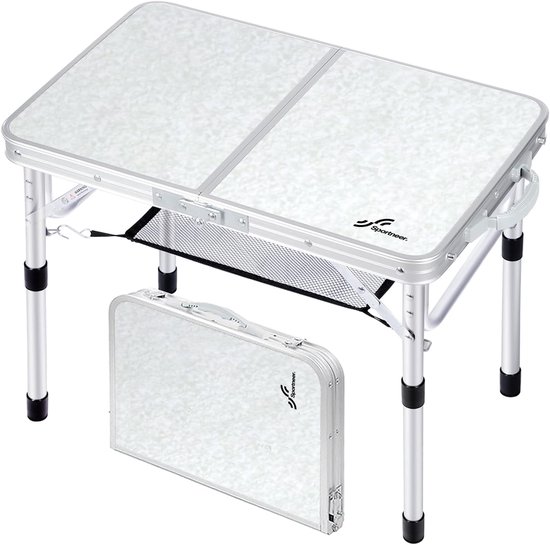 Sportneer Opvouwbare campingtafel, in hoogte verstelbaar, kleine klaptafel, draagbare campingtafel (59,9 cm L x 39,9 cm B (2 hoogte)) met netlaag voor buiten