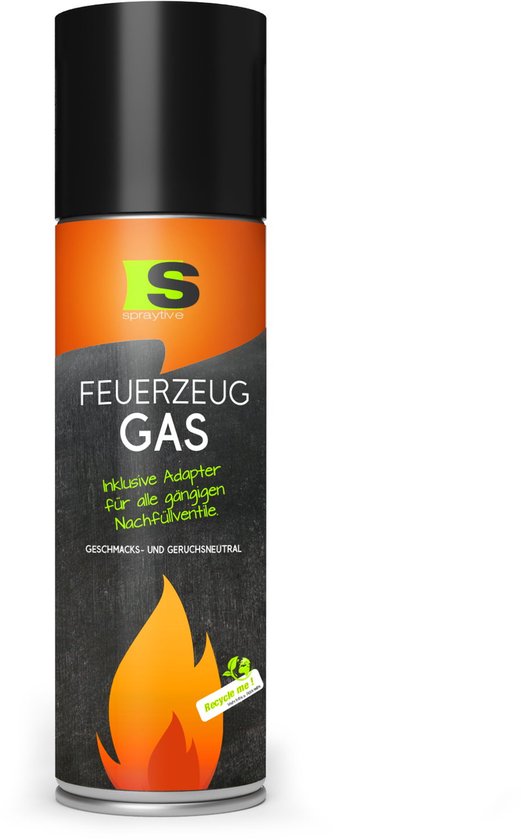Spraytive 1x 500ml aanstekergas butaan navulling universeel voor aanstekers en branders geurloos met adapter van Merkloos