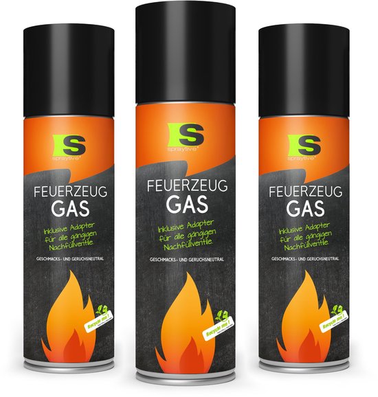 Spraytive 3x 500ml aanstekergas butaan navulling universeel voor aanstekers en branders geurloos met adapter