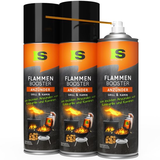 Spraytive 3x 500ml BBQ aansteker spray - vlammenbooster voor grill, houtskool & open haard - tot 90x aansteken - inclusief veiligheidsbuis van Merkloos