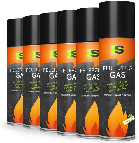 Spraytive 6x 500ml aanstekergas butaan navulling universeel voor aanstekers en branders geurloos met adapter van Merkloos