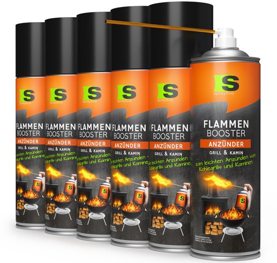 Spraytive 6x 500ml BBQ aanmaak spray grillaansteker voor houtskool en open haard snelle ontsteking met veiligheidsbuis