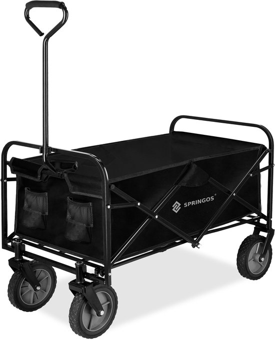 Springos Bolderkar - Opvouwbaar - Strandkar - Tuinkar - Zwart - 80 KG - 90 x 52 x 120 Cm van Springos