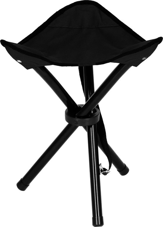 Springos Campingkrukje | Vouwstoel | Visstoel | Opvouwbaar | Inclusief Draagriem | Zwart van Springos
