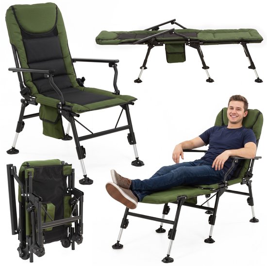 Springos Campingstoel | Visstoel | Opvouwbaar | Groen | Staal | Polyester | 81 x 57 x 100 cm | 140 Kg