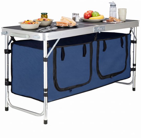 Springos Campingtafel - Vouwtafel - Inklapbaar - Verstelbaar - Inclusief Stoelen - 120x47x55 - Zilver