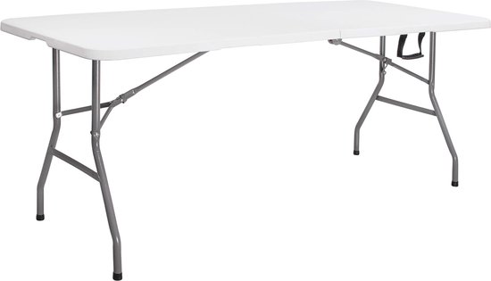 Springos Klaptafel | Vouwtafel | Kampeertafel | Inklapbaar | Draagbaar | 180 x 75 cm | Wit/Grijs van Merkloos