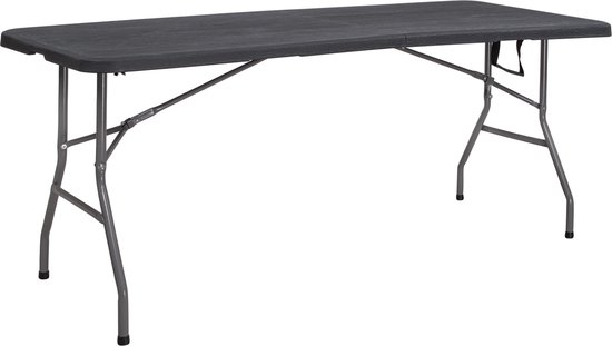 Springos Klaptafel | Vouwtafel | Kampeertafel | Inklapbaar | Draagbaar | 180 x 75 cm | Zwart/Grijs van Merkloos