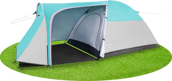 Springos Koepeltent | Kampeertent | Tent | Waterdicht | 3 Persoons | Grijs / Zwart / Zee | 310 x 175 x 130 cm van Springos