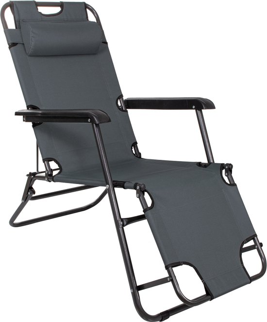 Springos Ligstoel | Ligbed | Verstelbaar | Inclusief Hoofdsteun | Antraciet van Merkloos