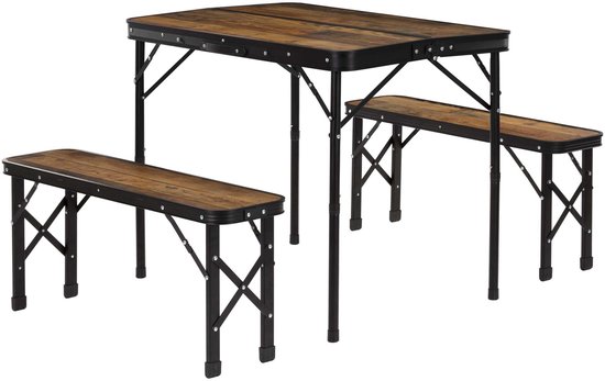 Springos Picknick Tafel Met Bankjes - Campingtafel - Campingset - Biertafel - Horeca -Tafel - Bankjes - Opvouwbaar - Bruin - 90 x 60 x 70 cm
