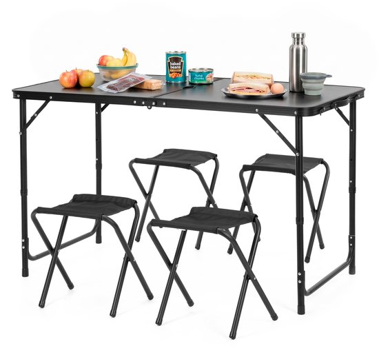 Springos Picknick Tafel Met Stoelen- Campingtafel - Campingset - Biertafel - Horeca -Tafel - Stoelen - Opvouwbaar - Zwart - 120 x 60 x 55 cm