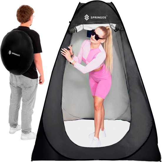 Springos Pop-Up Tent - 1 persoons - Omkleedtent - Festival - Strand - 120 x 120 x 190 - Zwart