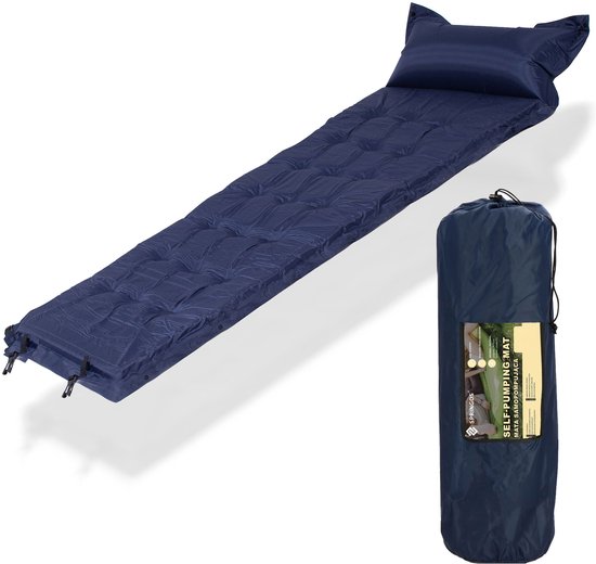 Springos Slaapmat - 200 cm - Zelfopblazend - Inclusief Hoes - Blauw