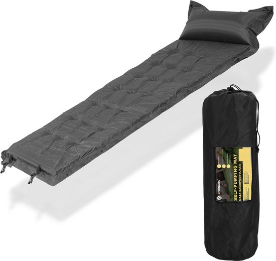 Springos Slaapmat | Zelfopblazend | 188 cm | Inclusief Hoes & Hoofdkussen | Antraciet van Springos